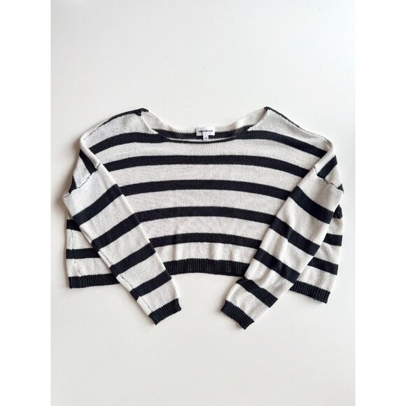SUPERDOWN Adriana White Black Striped Open Knit Oversized Crop Sweater, Size XS - Picture 5 of 13